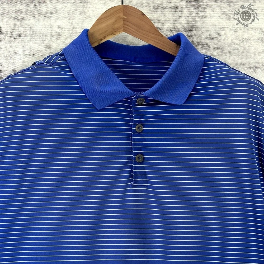 Nike Dri-Fit Polo Shirt Blue White Stripe Short Sleeve Men's (Possible) XL *Read